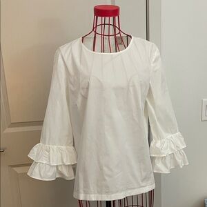 J. Crew White Blouse with Ruffle Sleeves